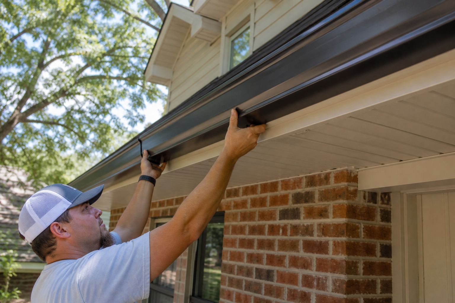 Finished 6-inch seamless gutter run on a Chattanooga home